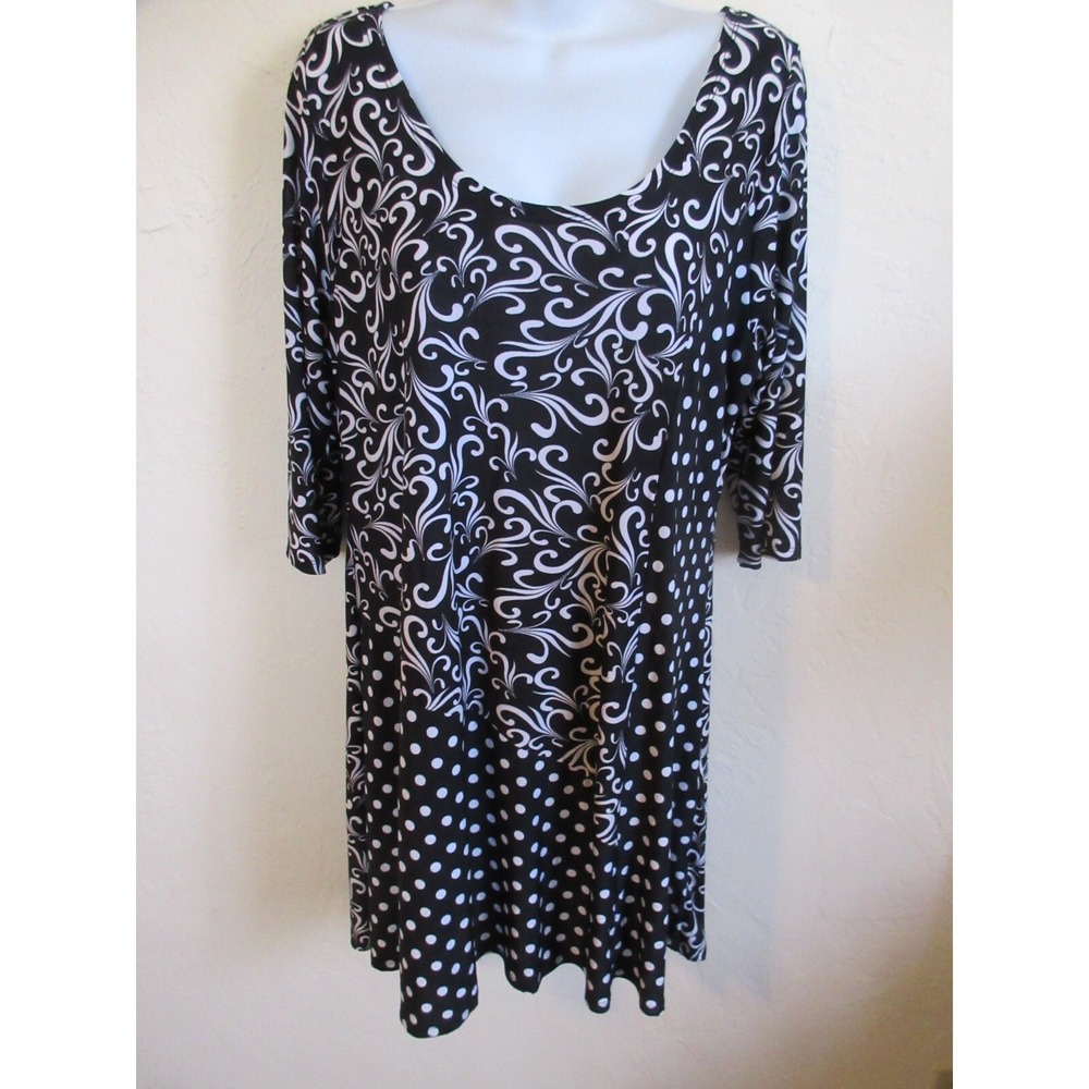Fantazia Mixed Print B&W Dress/Tunic Size XL Made in USA